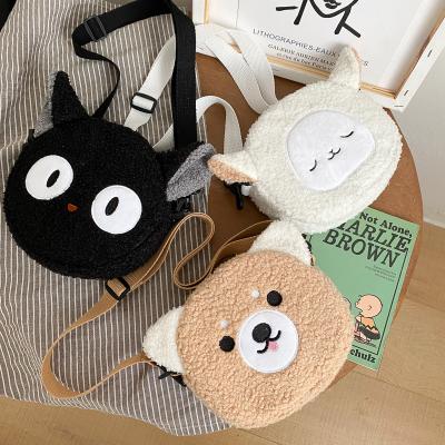 China Fashion Cute Small White Black Cartoon Animal Cat Bear Printed Cross - Body Shoulder Bag Plush Purse And Handbag For Women for sale