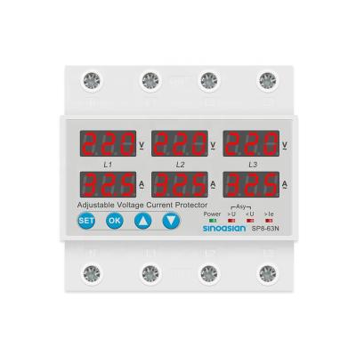 China Voltage protection good quality 3 line 63A phase 4 automatic recovery adjustable over under voltage electrical protector with over current protection for sale