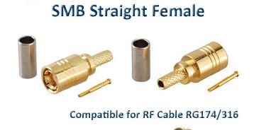 China PTFE Insulator SMB RF Connector Female RG316 / RG174 Crimp Connector for sale