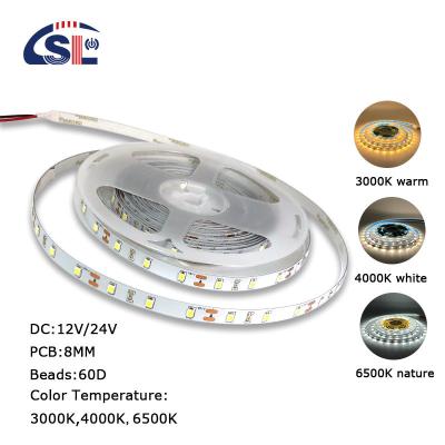 China 3- DC12V24V 60leds 8mm10mm 3000k 4000k 6500k Electroplate SMD2835 Led Strip Light for Indoor Decoration for sale