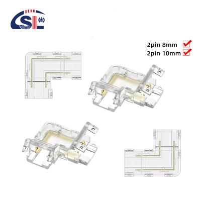 China Transparent 2pin 8mm 10mm Crystal Clip Wire L Type COB LED Strip Connector L Shape 90 degree angled connector for sale