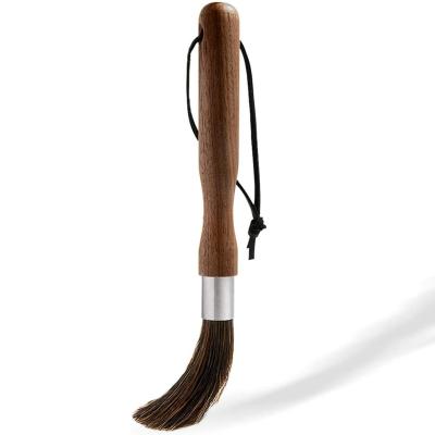 China Long Sustainable Walnut Natural Wood Handle With Wooden Cattle Belt Coffee Cleaning Brush for sale