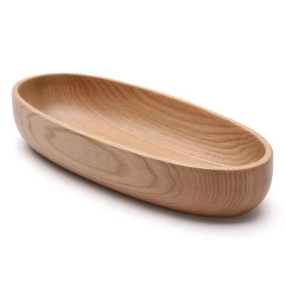 China Ash Wood Fashion Macarons Plates Eco-friendly Natural Solid Wood Boat Shaped Creative Handmade Tableware Creative Dessert Dishes for sale