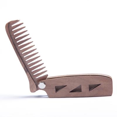 China AMAZONE Logo Men Pocket Antistatic Walnut Homemade Custom Wooden Folding Beard Comb for sale