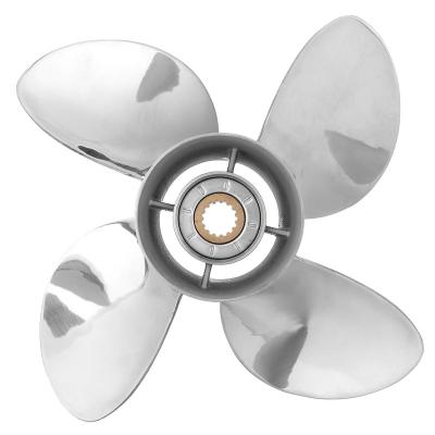 China Stainless steel Wholesale Outboard Boat Propeller 4 Blade Yamaha Propellers 13 1/4X15 Boat Propeller for Yamaha Marine Gasoline Engine 50-130hp for sale