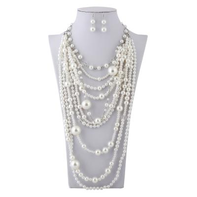 China Factory Wholesale TRENDY Bridal Jewelry Set Luxury Fashion Handmade Multilayer Imitation Pearl Statement Necklace Jewelry Sets for sale