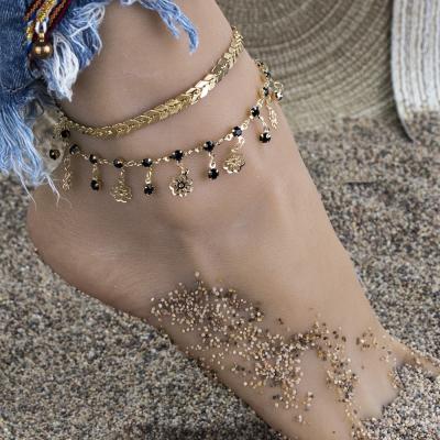 China TRENDY Bohemian Anklets For Women Gold Color Foot Chain Flower Multilayer Crystal Dangle Tassel Foot Jewelry Beach Accessories for sale