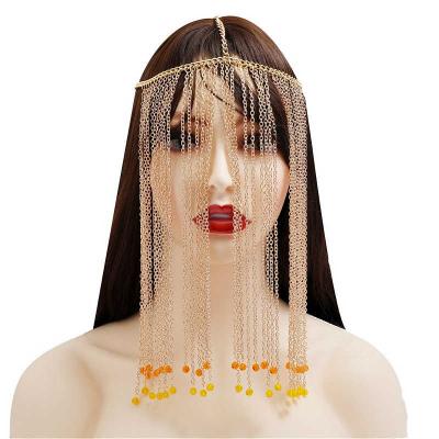 China Environmental Friendly Crystal Bead Face Cover Head Jewelry For Women Dance Performance Accessories Gold Color Tassel Key Chain for sale