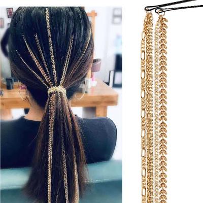 China Trendy Elegant Gold Color Hair Accessories For Bridal Wedding Bridal Metal Hair Jewelry Women Tassel Hair Chain Punk for sale