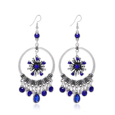 China New Design BOHEMIA Retro Style Alloy Antique Silver Round Flower Ethnic Rhinestone Women Bohemian Earrings for sale