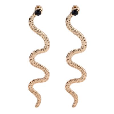 China HOT personality trendy earrings 2021 women shape simple gold plated snake shape long earrings jewelry for sale