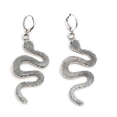 China Factory Wholesale New Fashion Vintage Retro Antique Silver Alloy Snake Shape Pattern Statement Earrings For Women for sale