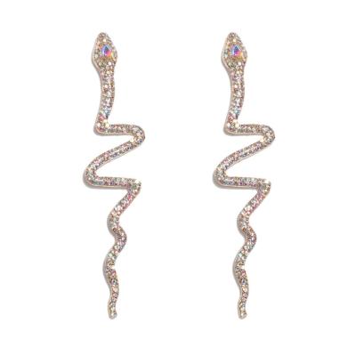 China Factory Design Fashion New Trendy Wholesale Gold Plated Rhinestone Snake Women's Stud Earrings Long for sale