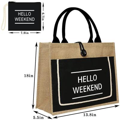 China Wholesale Simple Customer Bag Eco-Friendly Custom Printed Large Natural Eco-Friendly Burlap Jute Tote Beach Bag Jute Shopping Sack for sale