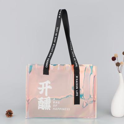 China 2021 Hot Sale Fashion Promotional Clear Holographic PVC Tote Bag With Custom Logo for sale