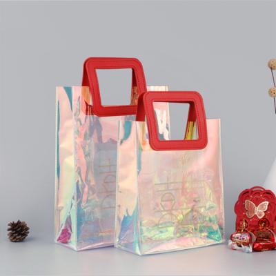 China Eco-Friendly Fashion New Product Promotion Hologram Clear Bags Tote Grocery Transparent Shopping Bag Reusable for sale