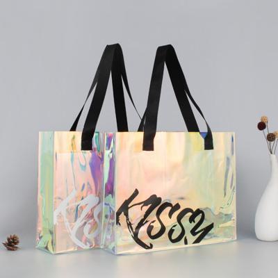 China Fashion Eco Friendly Hologram Fashion Logo Grocery Bag Carrier Custom Printed PVC Tote Bags for sale