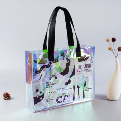 China Custom PVC Tote Grocery Bag With Fashion Hologram Eco-Friendly Holographic Logo for sale