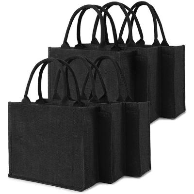 China 2022 Fashion Eco-friendly Burlap Grocery Black Jute Bag Eco-Friendly Jute Beach Tote Lady Shopping Bags for sale