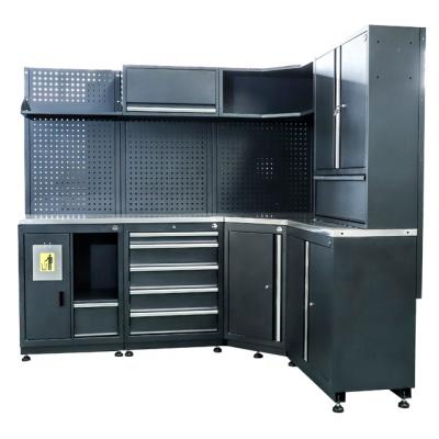 China Workshops Shop Tools Black Heavy Duty Metal Garage System With Corner Cabinet Tool Workbench for sale