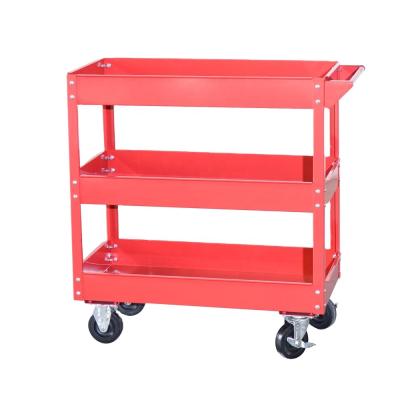 China Iron Red Three Layer Metal Handcart For Garage Tool Storage for sale