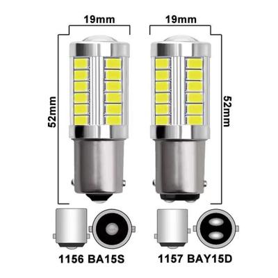 China Highlight LED Reverse Brake Turn Signal 1156 BA15S P21W 1157 BAY15D P21/5W 33SMD Led Car Light 12V-24V 6cm*1.8*1.7 for sale