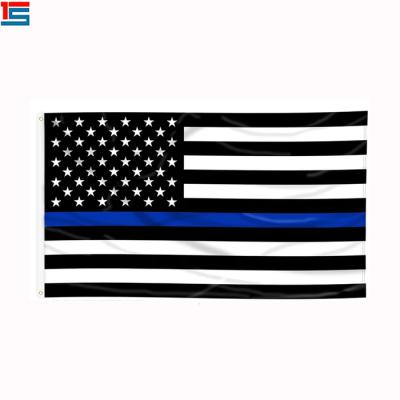 China Cheap Silk Printing 3 x 5 Polyester Hot Sale Polyester American Police Blue Line FLYING Thin Flag for sale