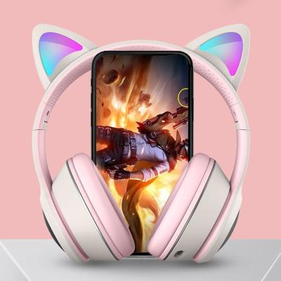 China Headphone Custom Kids Noise Cancel Cable Girls Led Foldable Stereo Cat Ear Headphones USB Cat Ear Gaming Headset With MIC Microphone for sale