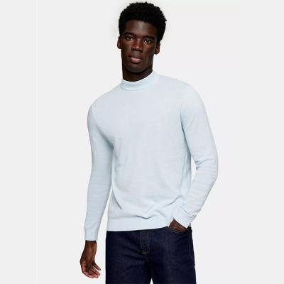 China Anti-Wrinkle New Arrival Custom Knitting 100%Cotton Mens Slim Fit Turtle Neck Long Sleeves Blue Sweatshirt for sale