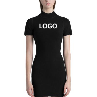 China Anti-wrinkle 2022 new style women's high collar dress logo tight casual women's tight dress custom made solid color for sale