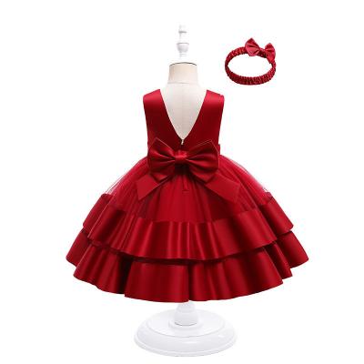 China Anti-Static Dress Bowknot 2160 Lace Party Tutu Dress Toddler Babies Toddler Birthday Dress Girl's Dress Up Princess Dresses With Headband for sale