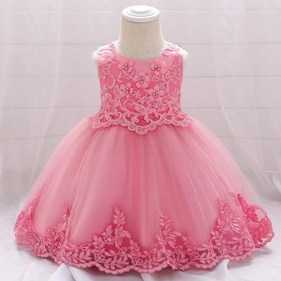 China New Summer Anti-Static Clothes Baby Girl Dresses 1st Birthday Party Floral Infant Floral Dress White Princess DressL5097 for sale