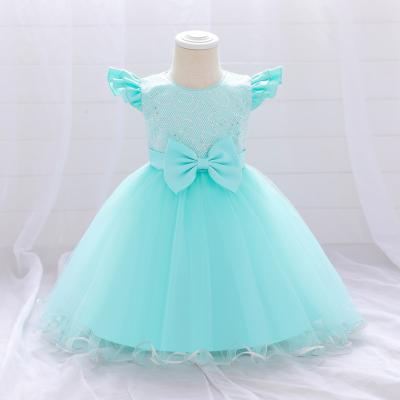 China Anti-Static Baby Clothes Flower Bow Lace For Princess Baptism Dresses 5227 Baby Dress Kids Girls Birthday Toddler Birthday Party for sale