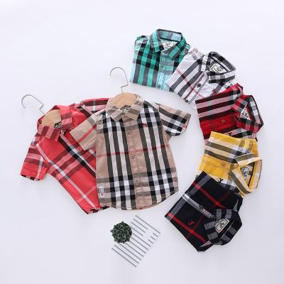 China Anti-wrinkle Kids Babies Boy Short Sleeve Button Down Shirt Plaid Cotton X176B for sale