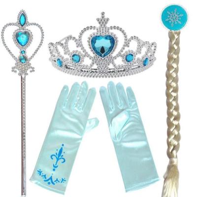 China 2 Elsa Dress Party Costume Accessories Anti-Static Frozen Suppliers In Guangzhou Magic Wand Tiara Crown 4 Pcs Sets Wig Princess BX01 Gloves for sale