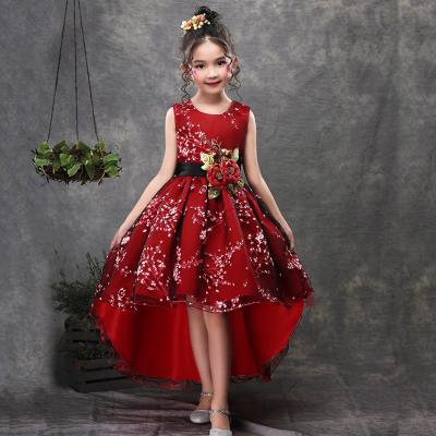 China Anti-static Children Love Print Flower Dress Baby Clothes Irregular Towing Girls Party Dresses 2153 for sale