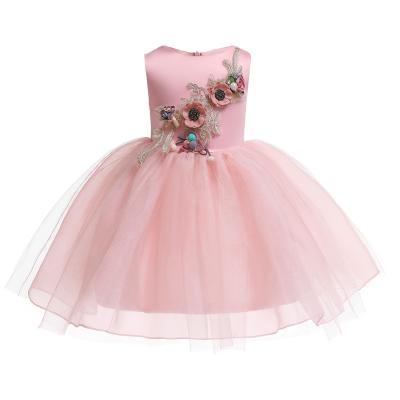 China Girls Formal Dresses Lace Tulle Flower Anti-Static Dress Kids Sleeveless Prom Party Tutu Dress 3199 for sale