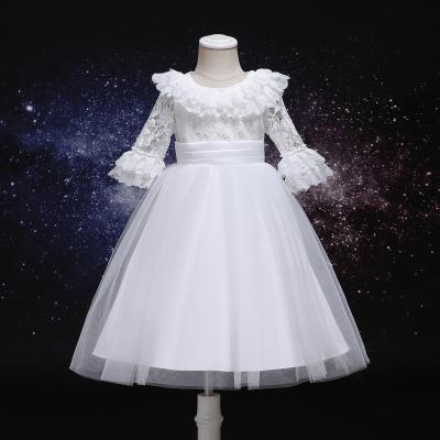 China Girls Flower Girl Dress Baby Flower Child Party Lace Bow Wedding Princess Christmas Anti-static White Costume C666 for sale