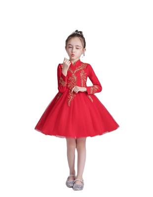 China Girls' Anti-static Princess Dress Long-Sleeved Chinese Style Girls' Ball Gowns Mesh Dresses Red Costumes Children 1205 for sale