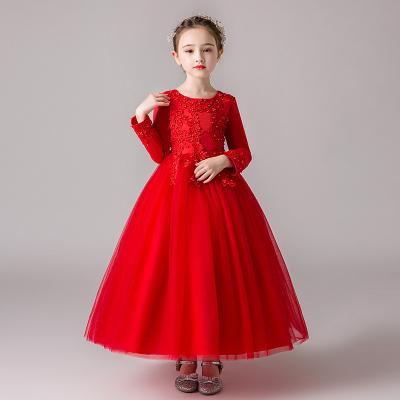 China Anti-Static Elegant Red Kids Girls Tulle Butterfly Dress Long Sleeve Bridesmaid Dress CNY Dresses CK683 for sale