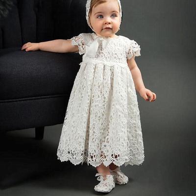 China Newborn Anti-wrinkle Kids Party Clothes Infant White Baby Baptism Gown Church Clothing With Hat B-9063 for sale