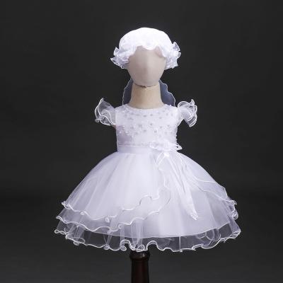 China Anti-wrinkle new arrival babies baptism dresses kids party christening white ball gown with hat formal girls birthday clothes B-2890 for sale