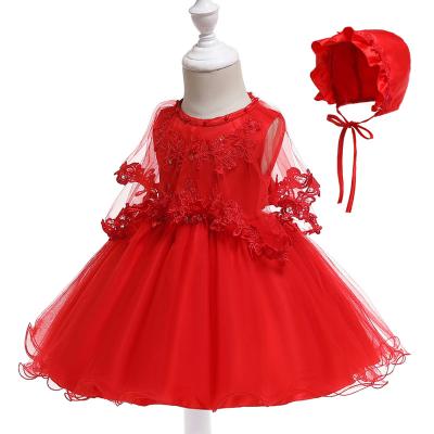 China new style Anti-wrinkle baby dresses kids cotton lining lace baptism dress with hat formal girls first birthday dress B-1773 for sale