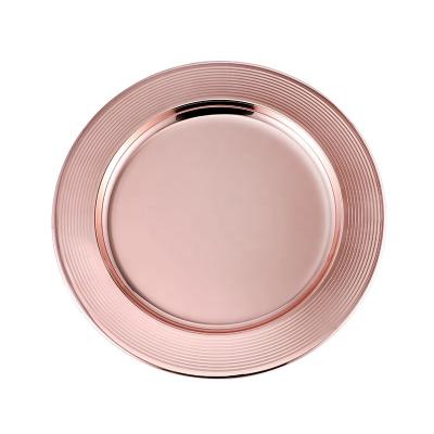 China 13 Inch Sustainable Rose Gold Beads Charger Plate For Party for sale