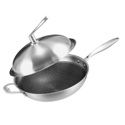 China 30cm 304 Stainless Steel High Quality Durable Chinese Wok With Lid IH Induction Gas Frying Pan Non-Toxic Pan Frying Pans for sale