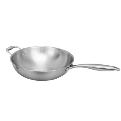 China 32cm Sustainable Induction Etched Non-Stick Wok Pan 3ply Stainless Steel Chinese Wok for sale