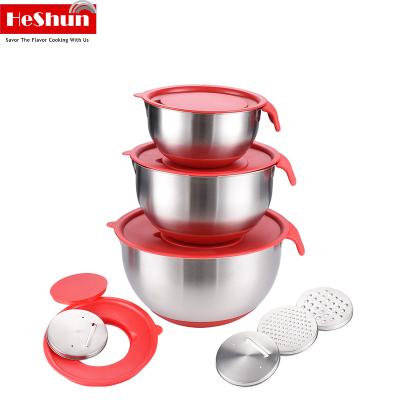 China Non Slip Silicone Stainless Steel Durable High Quality Mixing Bowls Plate Sets With Lids Set Of 3 for sale