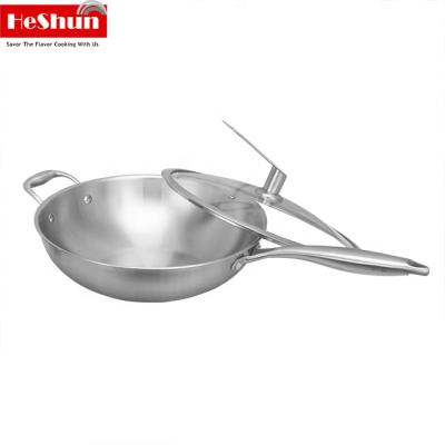 China Sustainable Commercial Stir Fry Stainless Steel Professional Cooking Wok 34 - 60cm Skillet With Two Handles for sale