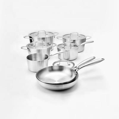 China Sustainable 12Pcs Stainless Steel Kitchen Cookware Set Cooking Pots And Pans With Glass Cover for sale