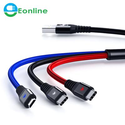 China Fast Charging Speed ​​Eonline 2.4A 3 in 1 USB Cable Micro USB Type-C Charging Cable For Android Phone For Samsung S8 Data Attach Led Fast Cable for sale